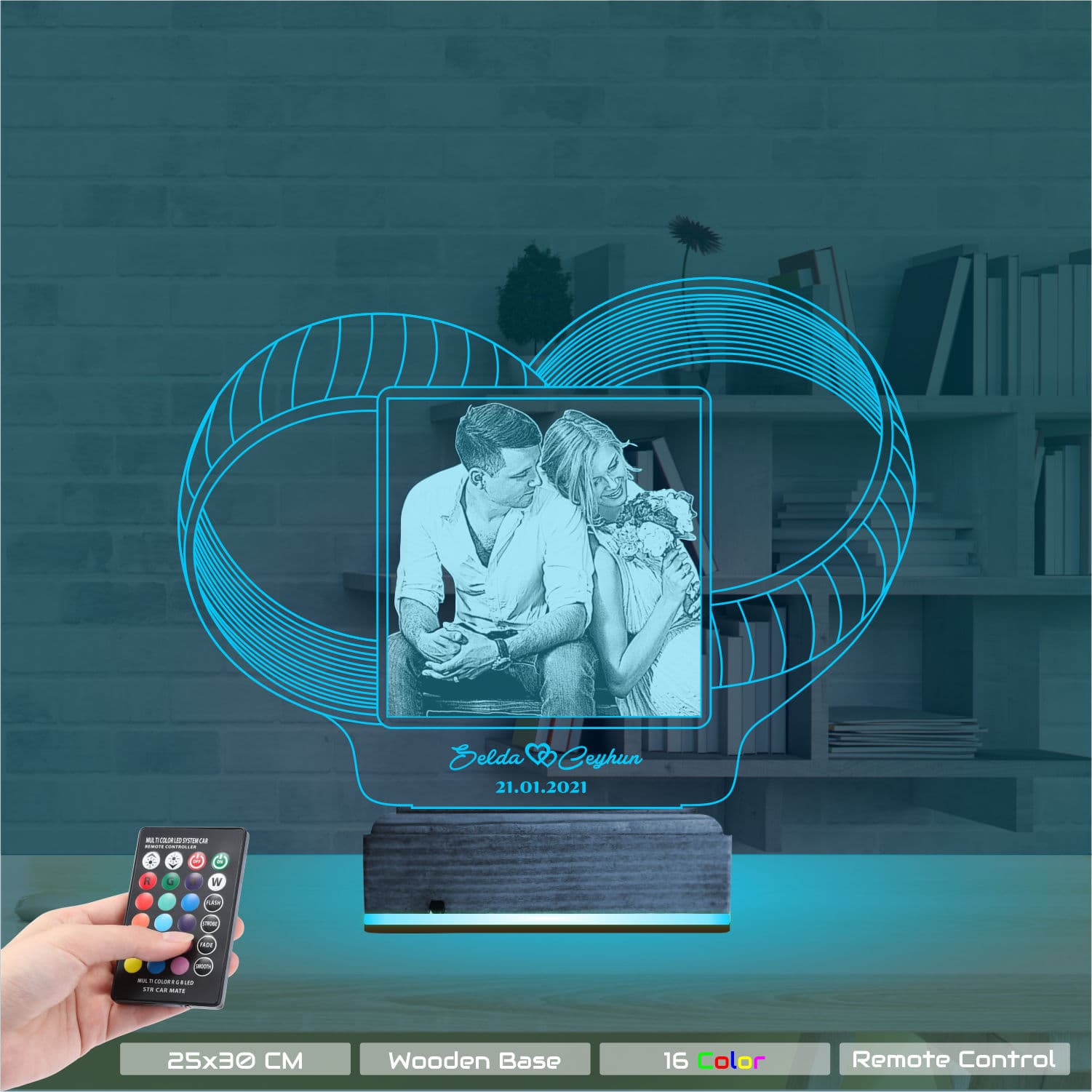 Кольца с фото и именами 3D Ночник 9