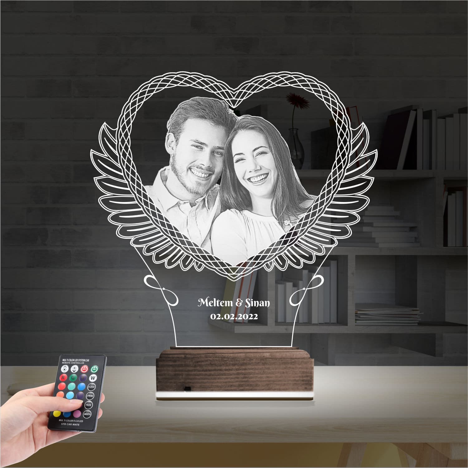 Сердце с Вашим Фото 3D Ночник 2