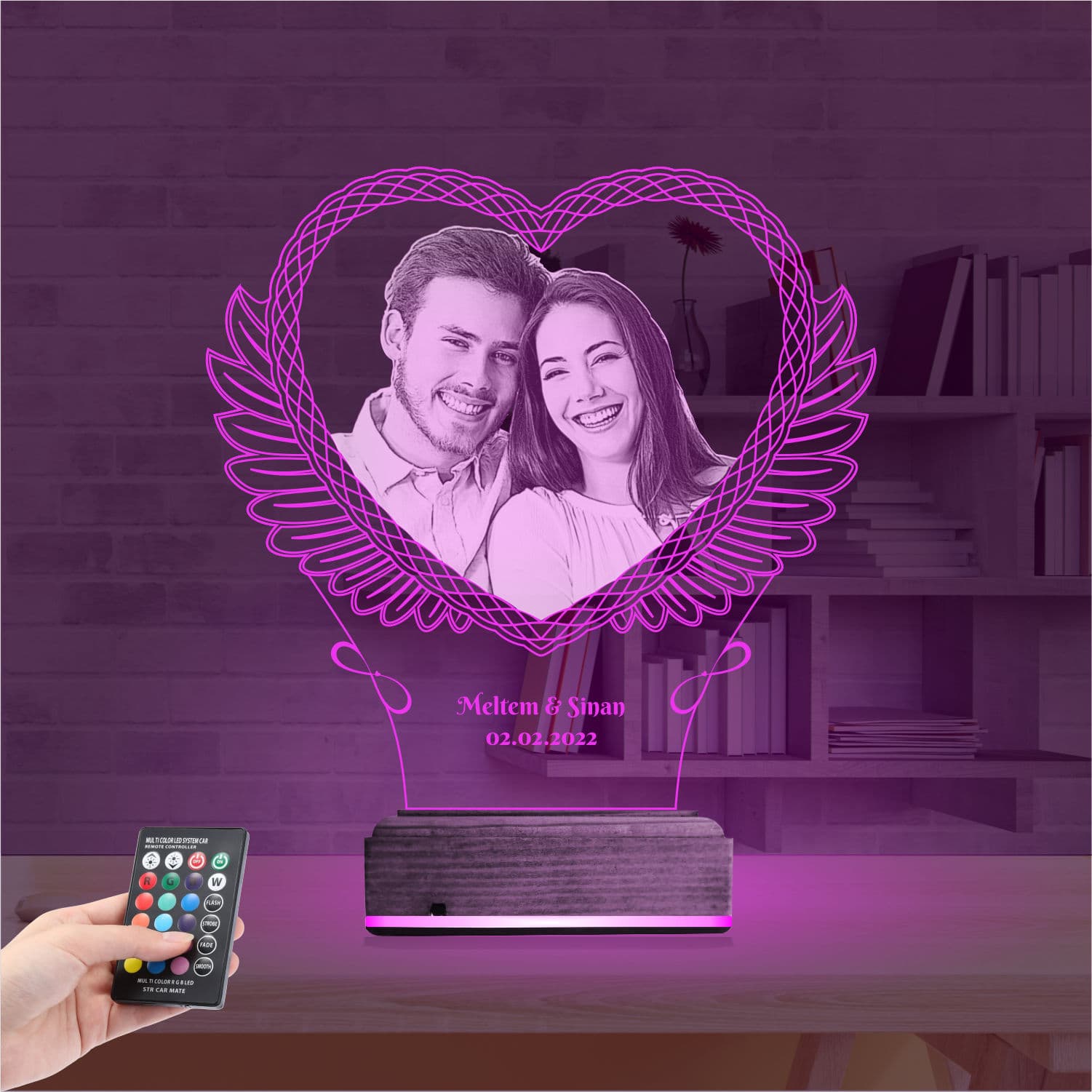 Сердце с Вашим Фото 3D Ночник 4