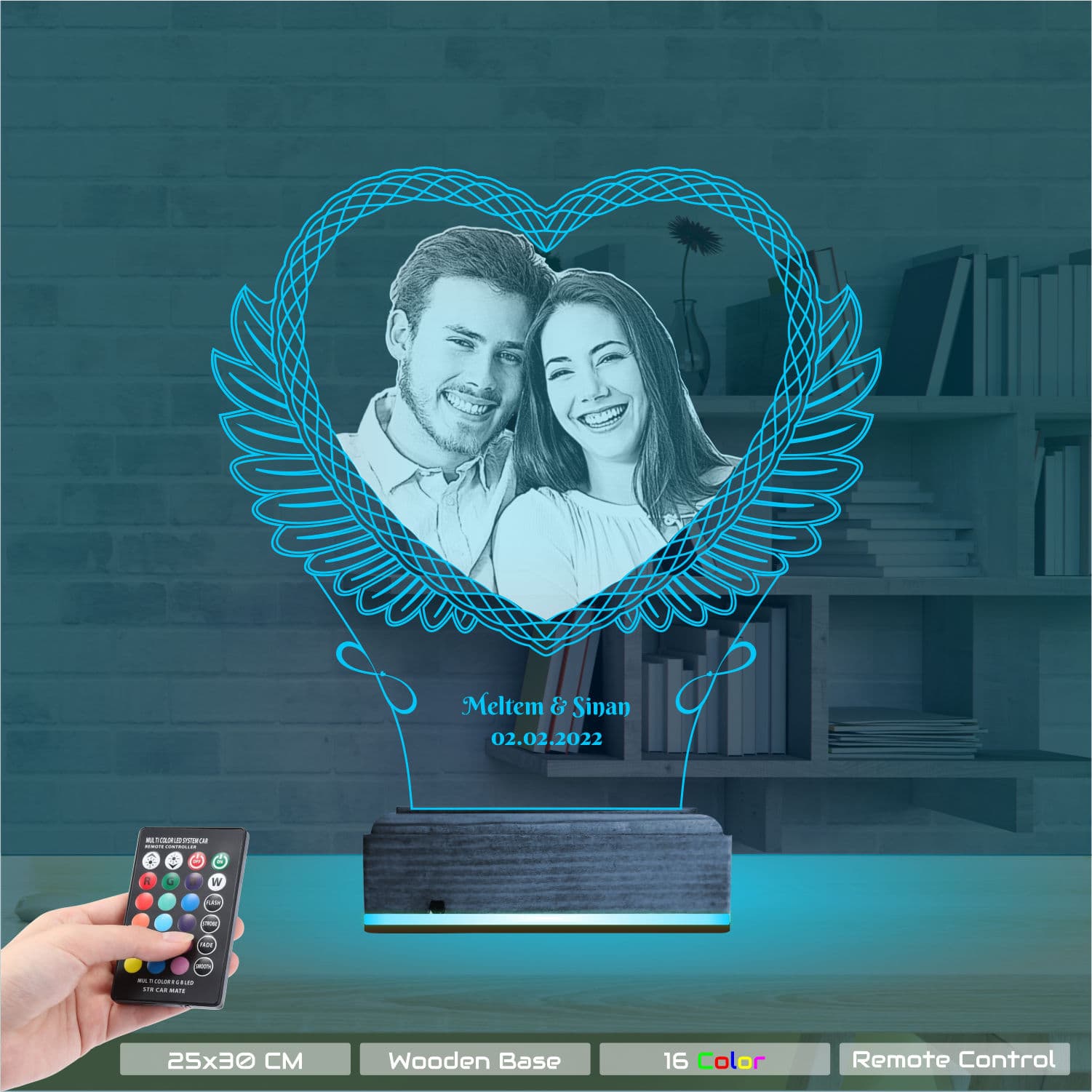 Сердце с Вашим Фото 3D Ночник 9