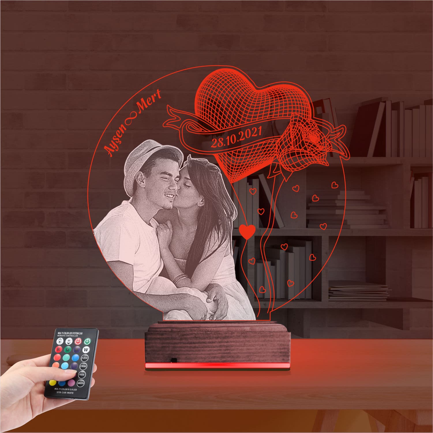 Пара и Сердце — 3D LED Ночник | Подарок на годовщину 7