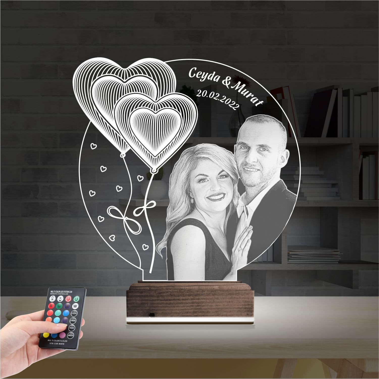 Пара с сердцами по фото 3D Ночник 2