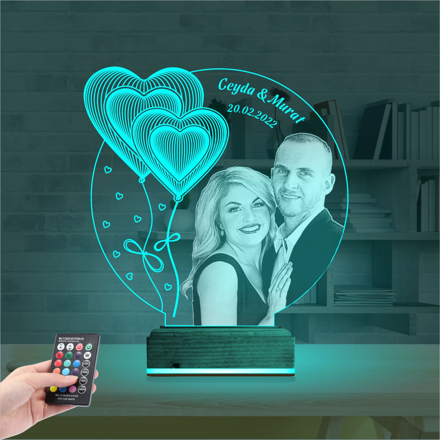 Пара с сердцами по фото 3D Ночник 3