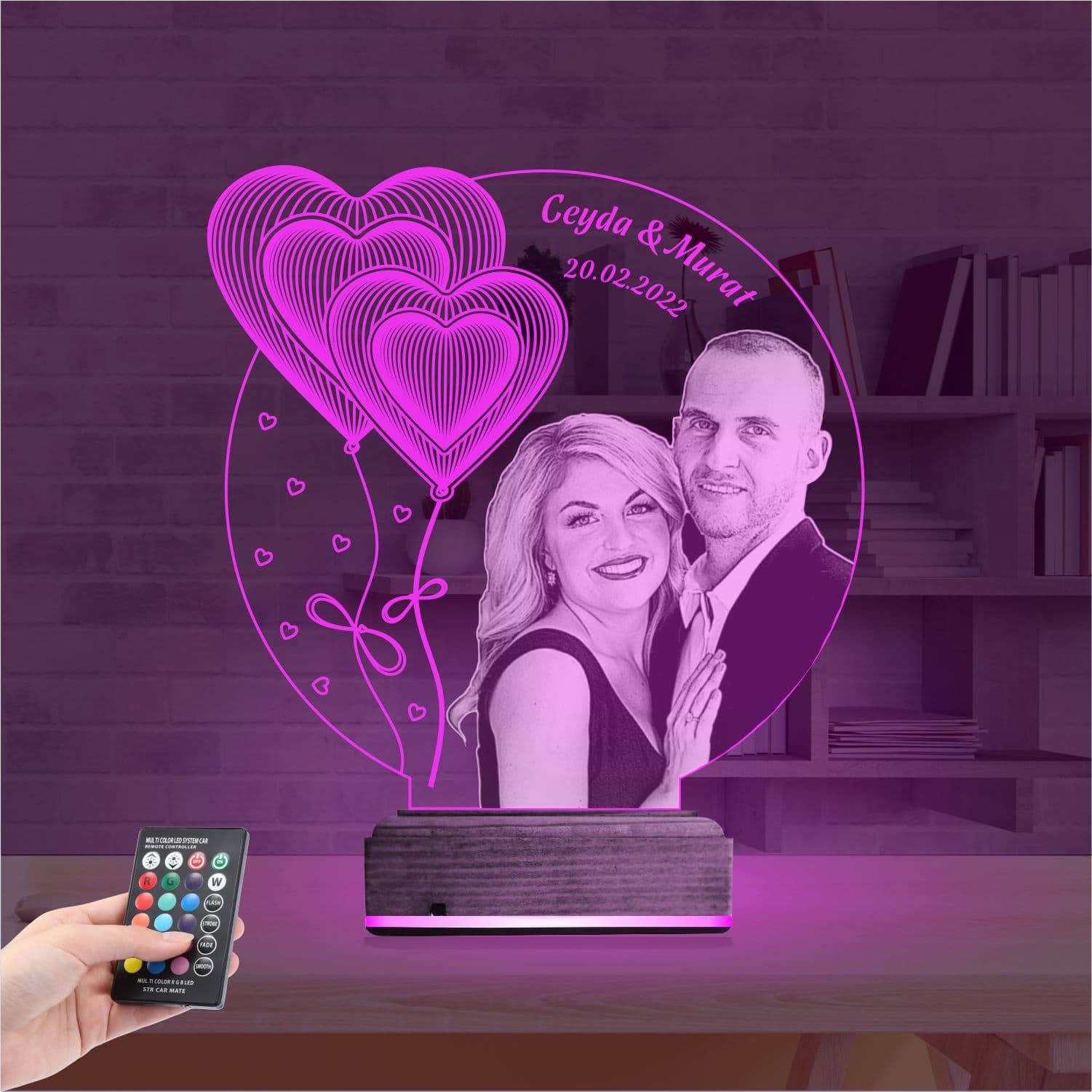 Пара с сердцами по фото 3D Ночник 4