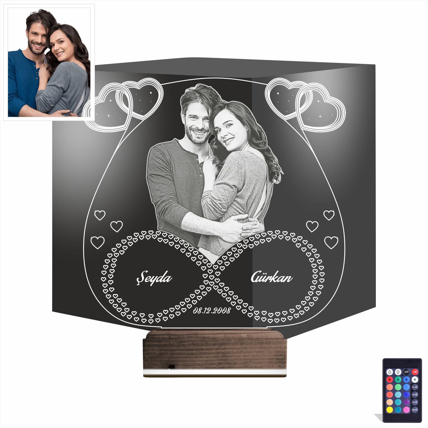 Пара с именами и фото — 3D LED Ночник | Подарок на годовщину 1