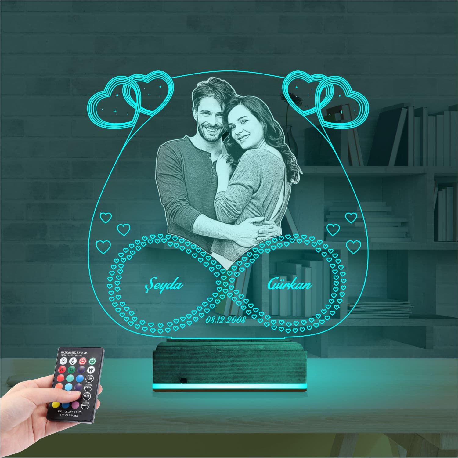 Пара с именами и фото — 3D LED Ночник | Подарок на годовщину 3