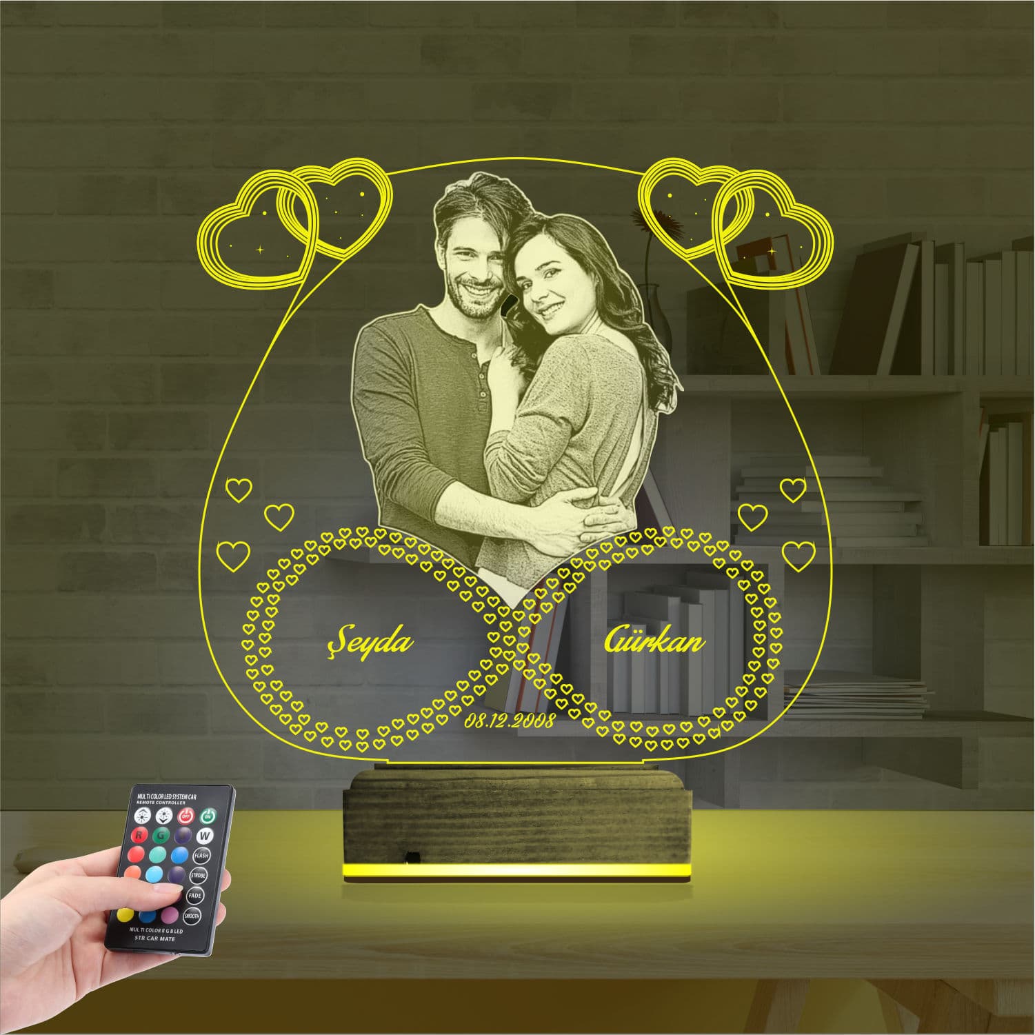 Пара с именами и фото — 3D LED Ночник | Подарок на годовщину 5