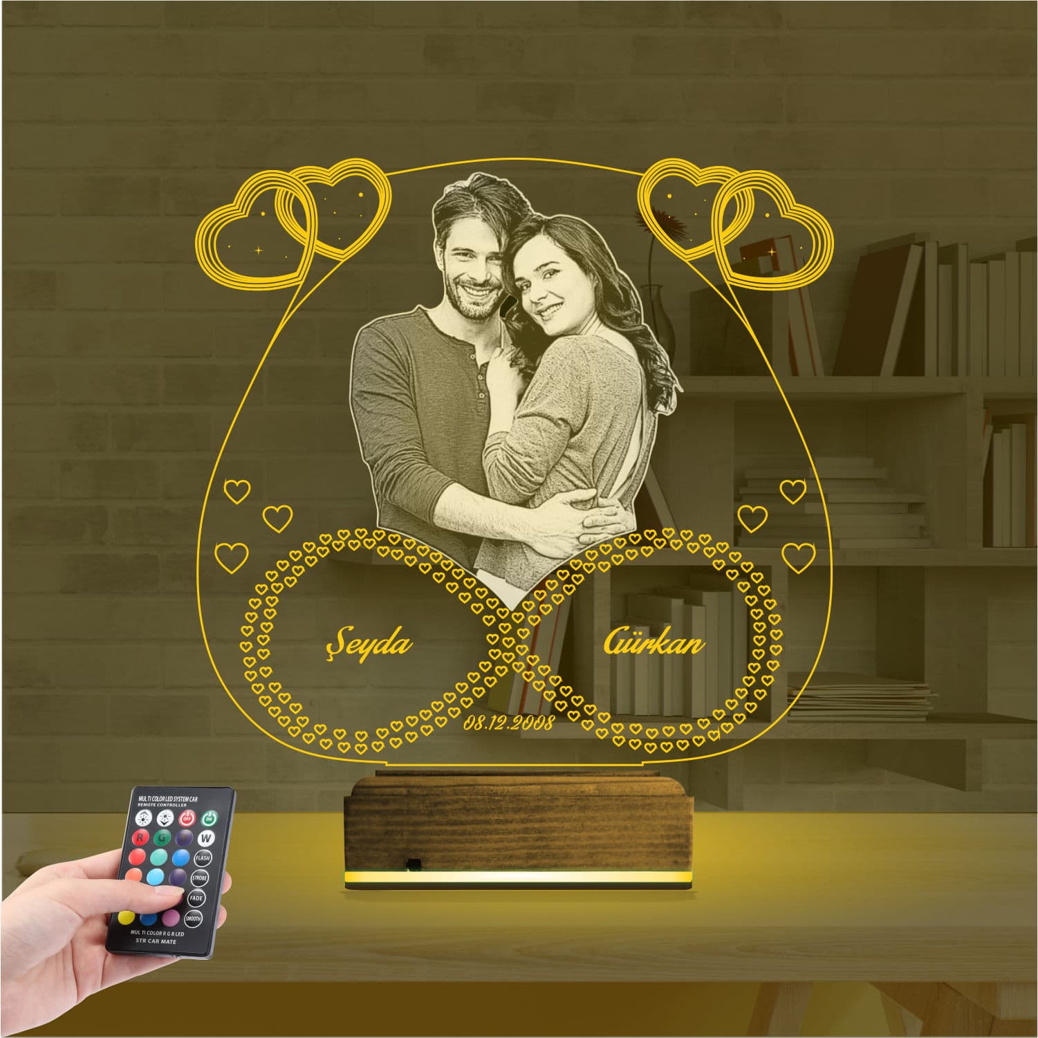 Пара с именами и фото — 3D LED Ночник | Подарок на годовщину 8