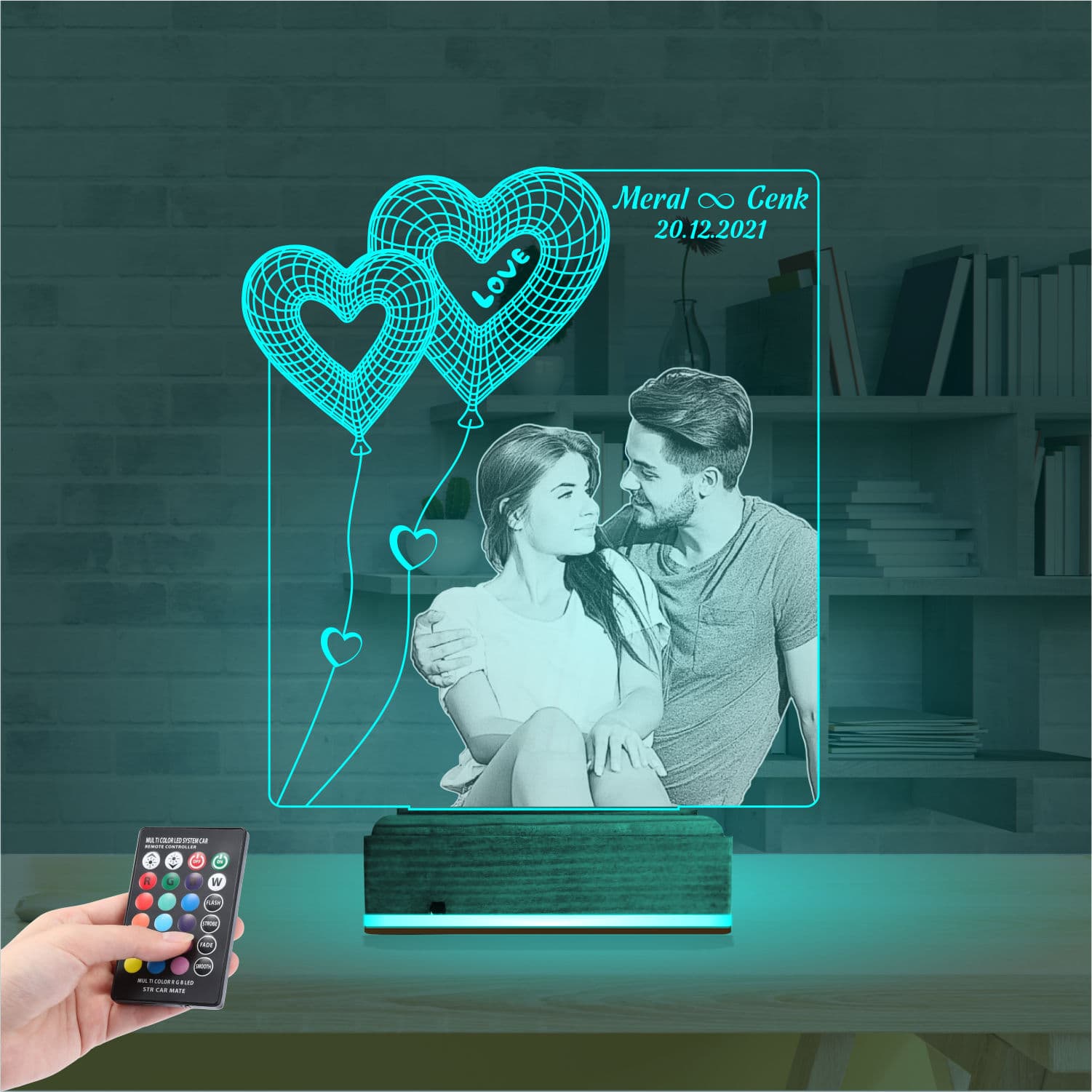 Влюбленная пара и сердца — 3D LED Ночник | Подарок любимым 3