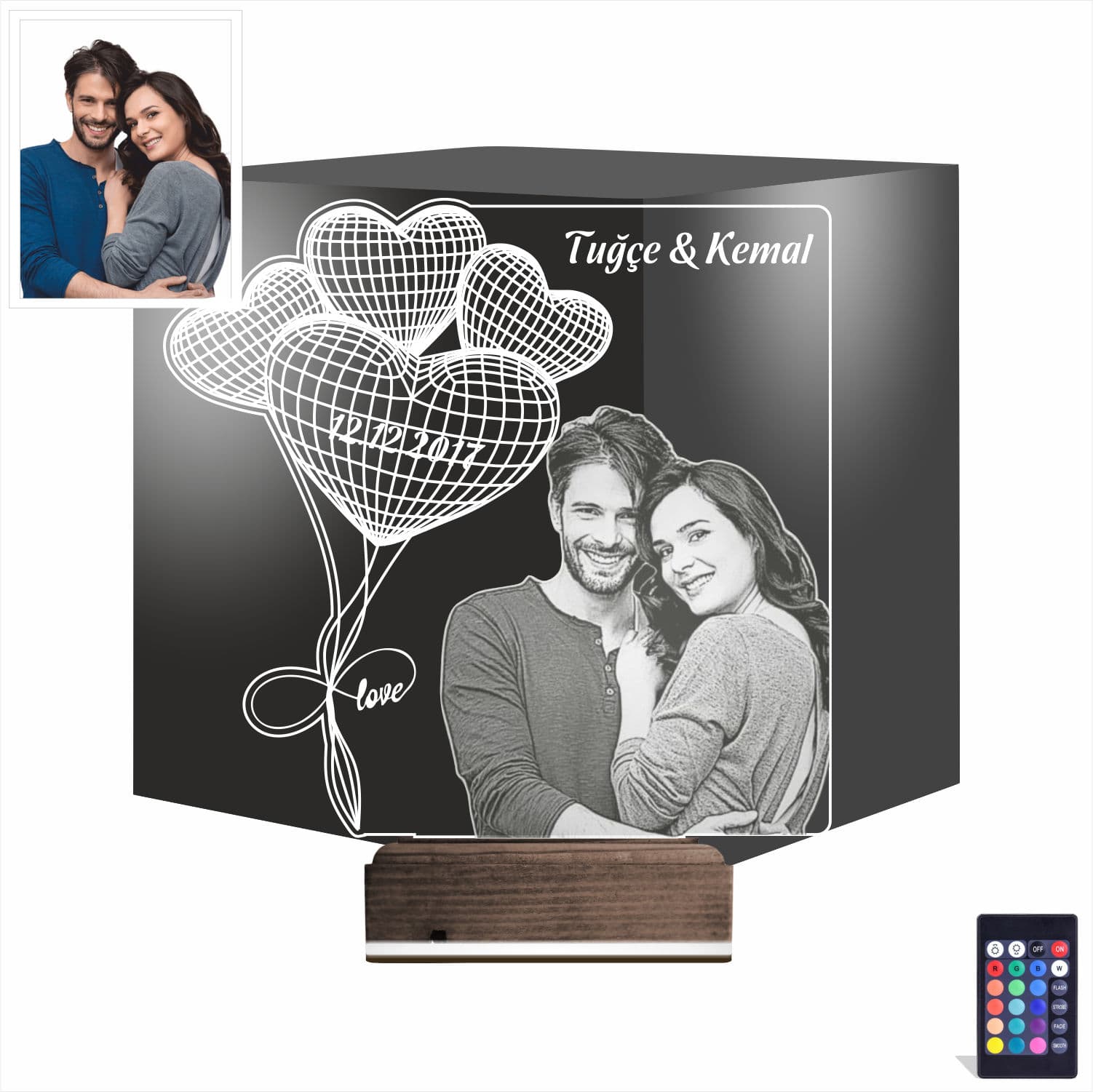 Именной 3D Ночник с фото и именами 1