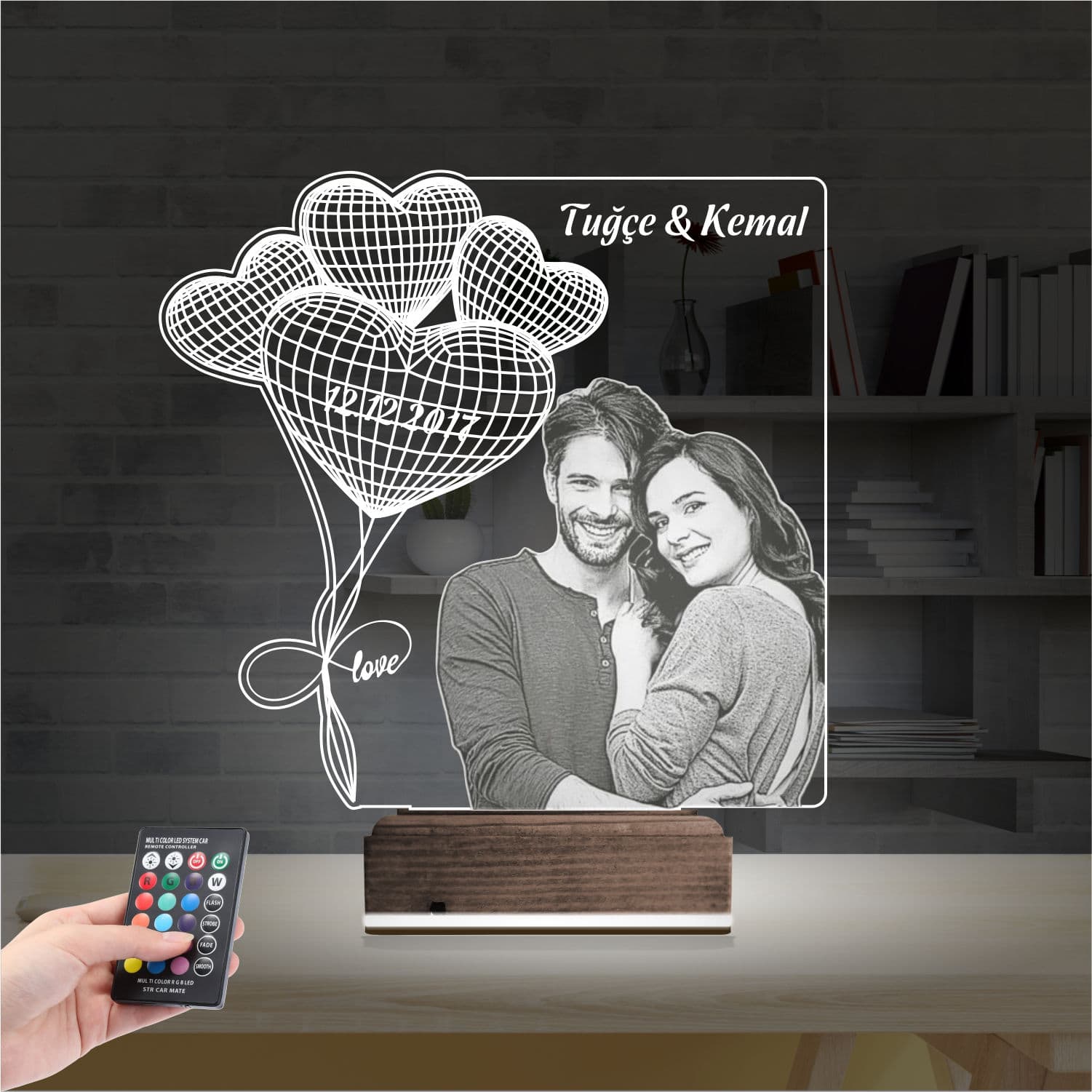 Именной 3D Ночник с фото и именами 2