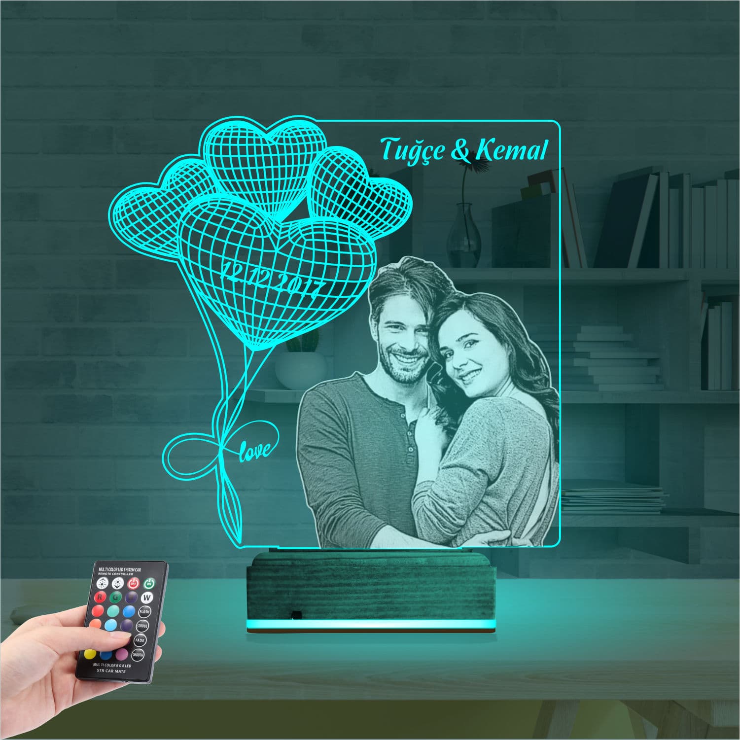 Именной 3D Ночник с фото и именами 3