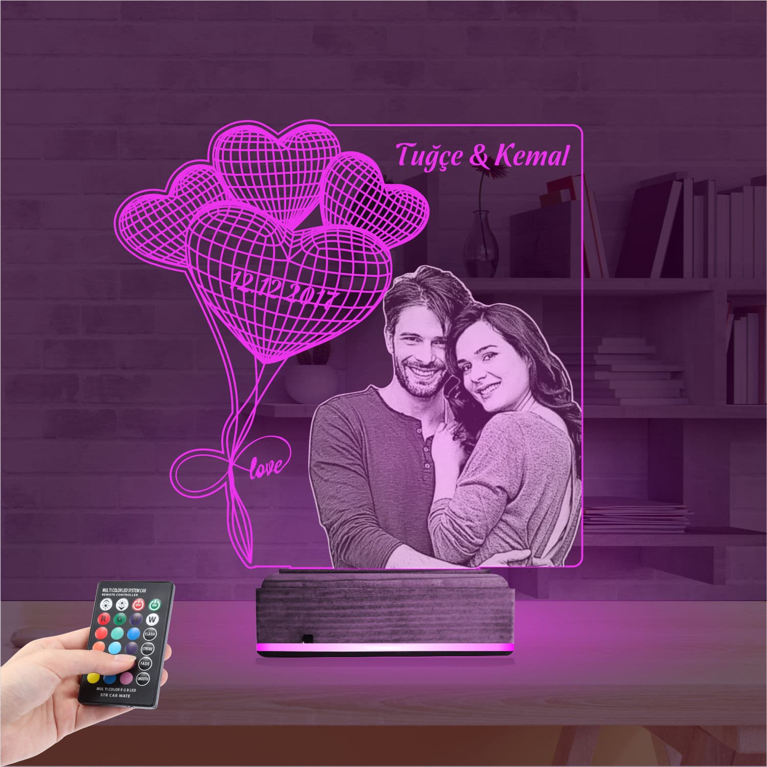 Именной 3D Ночник с фото и именами 4