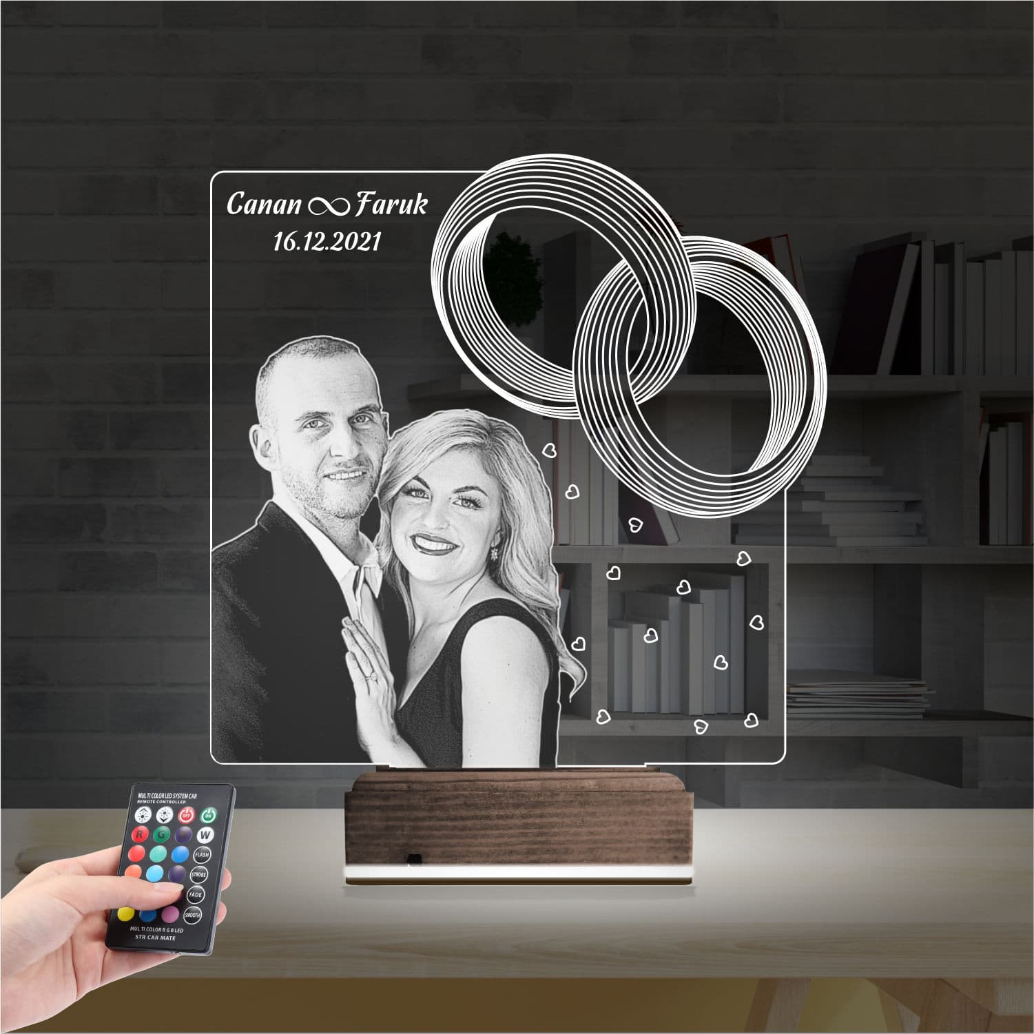 Фото и кольца 3D Ночник с именами