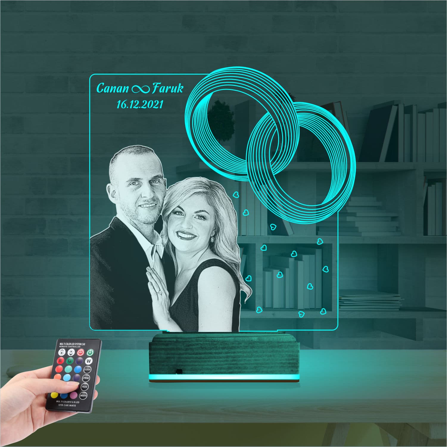 Фото и кольца 3D Ночник с именами 3