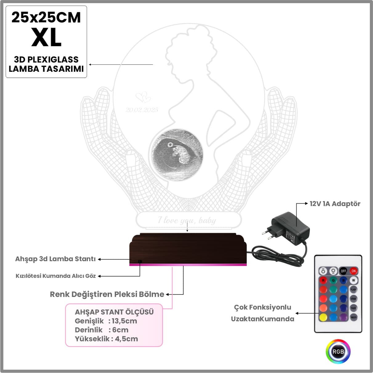 Беременная женщина и УЗИ — 3D LED Ночник | Подарок будущей маме 7