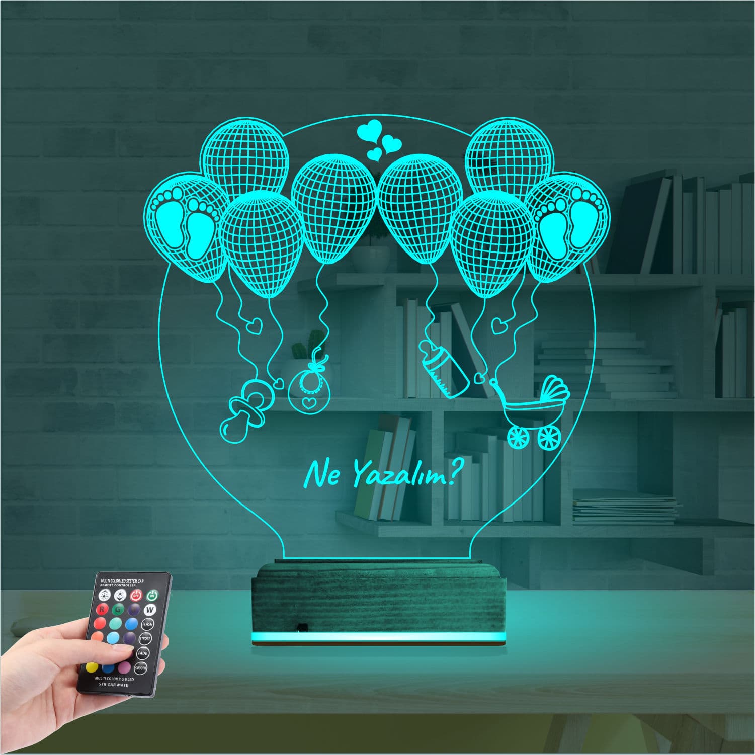 Воздушные шары и малыш — 3D LED Ночник | Подарок на рождение 3