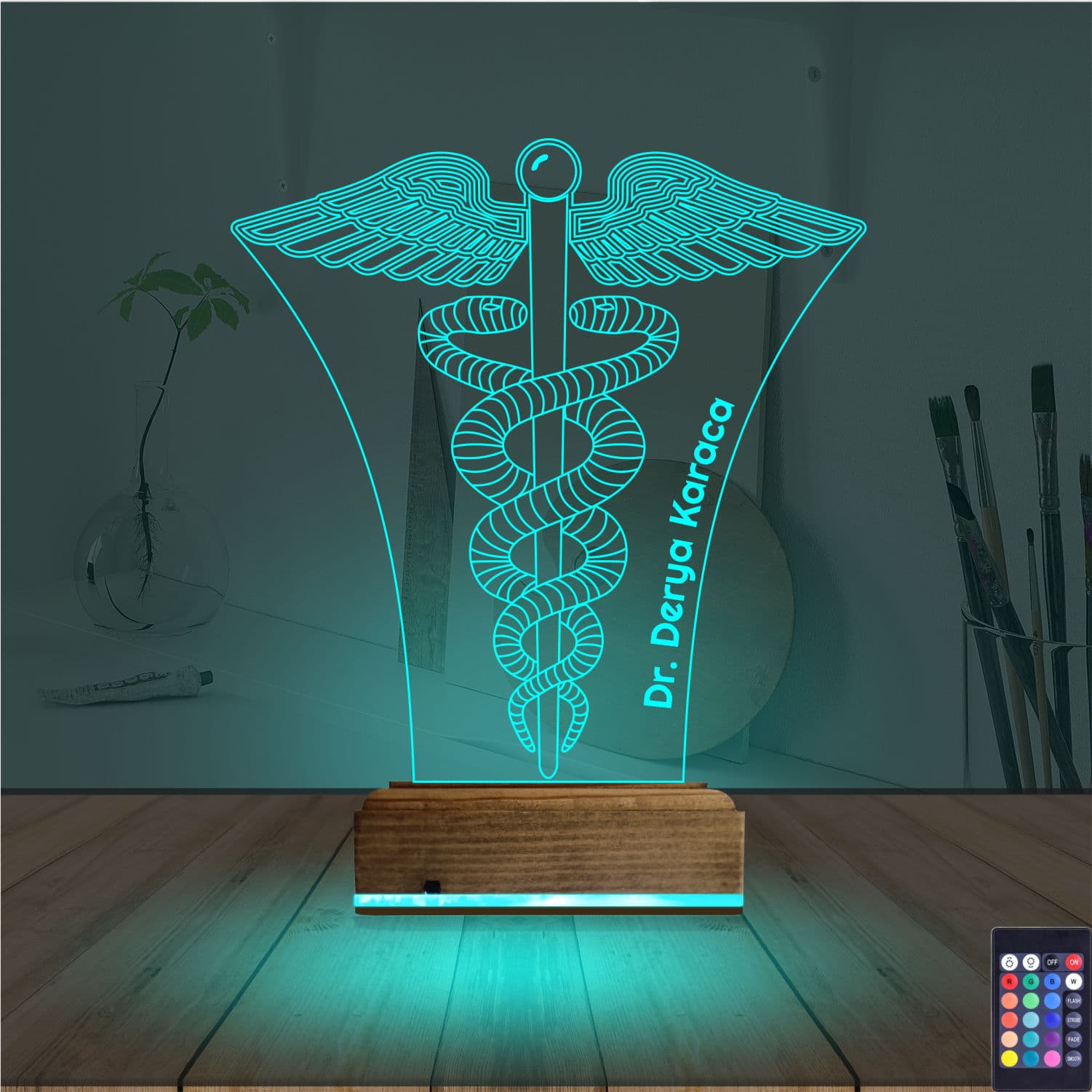 Кадуцей — 3D LED Ночник | Подарок врачу 3