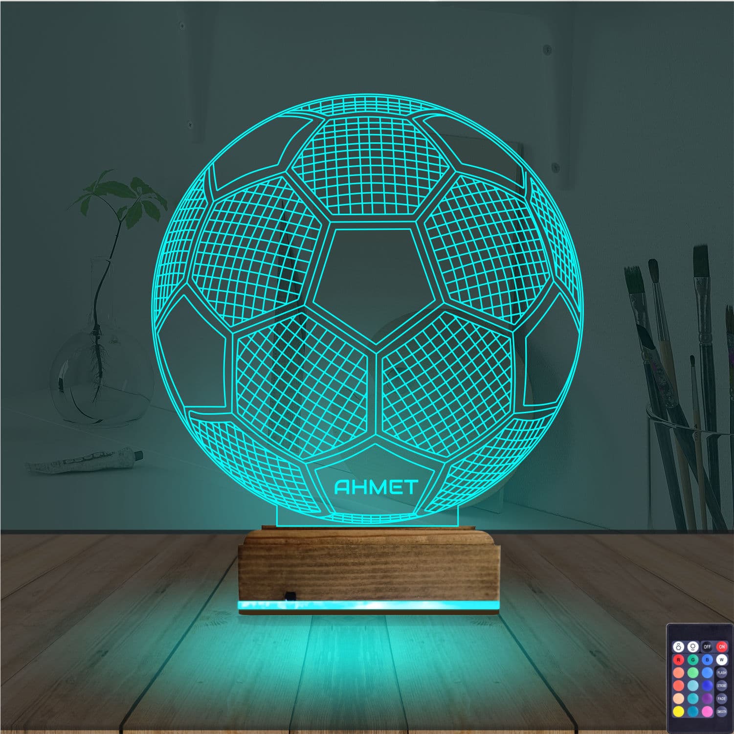 Именной футбольный мяч — 3D LED Ночник | Подарок спортсмену 3