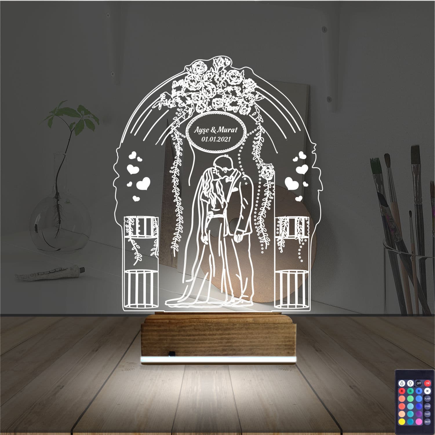 Свадебная арка и пара — 3D LED Ночник | Подарок на годовщину 2