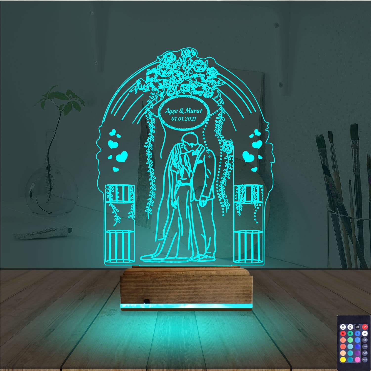 Свадебная арка и пара — 3D LED Ночник | Подарок на годовщину 3