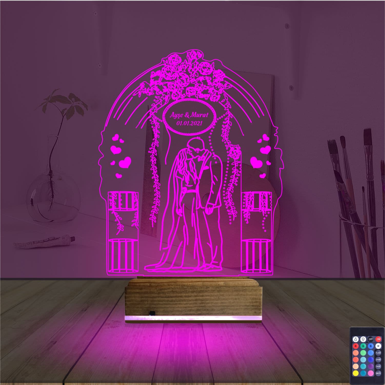 Свадебная арка и пара — 3D LED Ночник | Подарок на годовщину 4