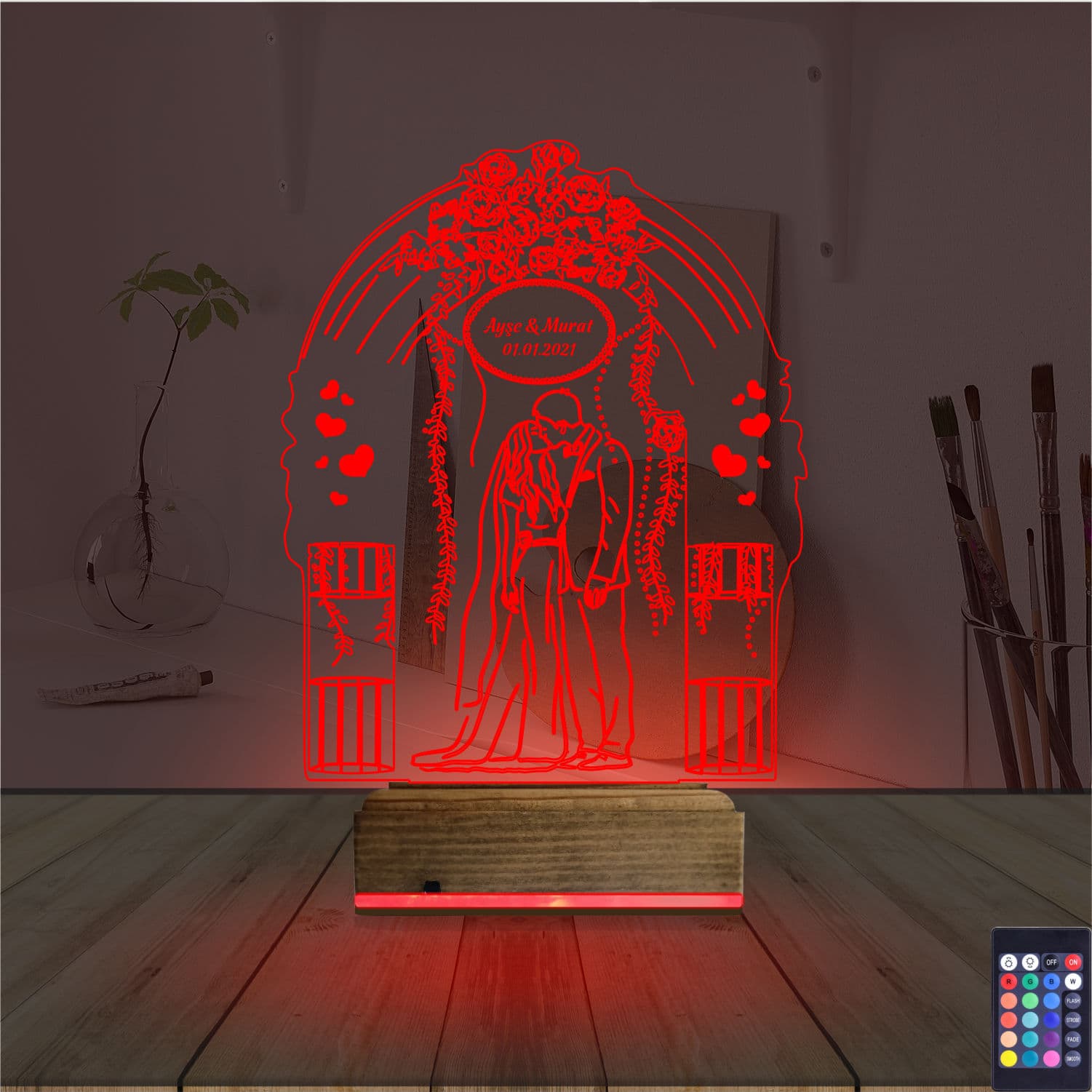 Свадебная арка и пара — 3D LED Ночник | Подарок на годовщину 7