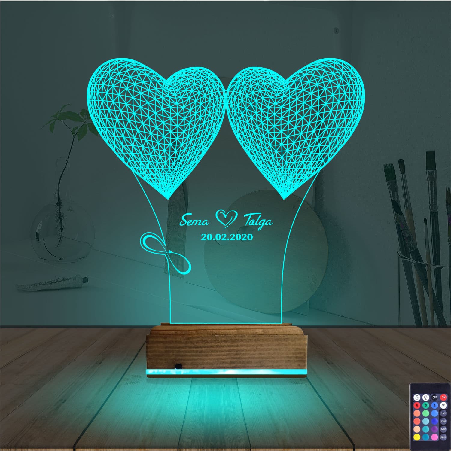 Сердца с именами — 3D LED Ночник | Романтический подарок 3