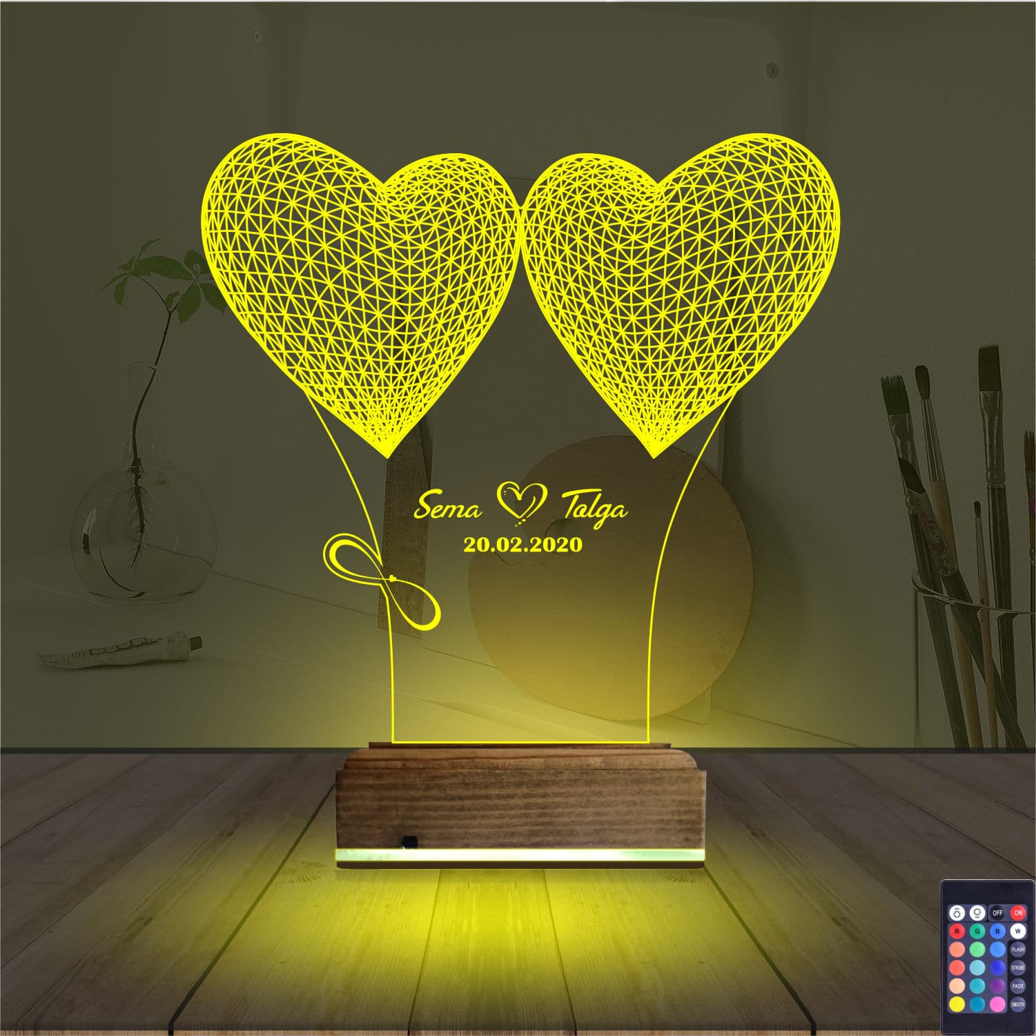 Сердца с именами — 3D LED Ночник | Романтический подарок 5