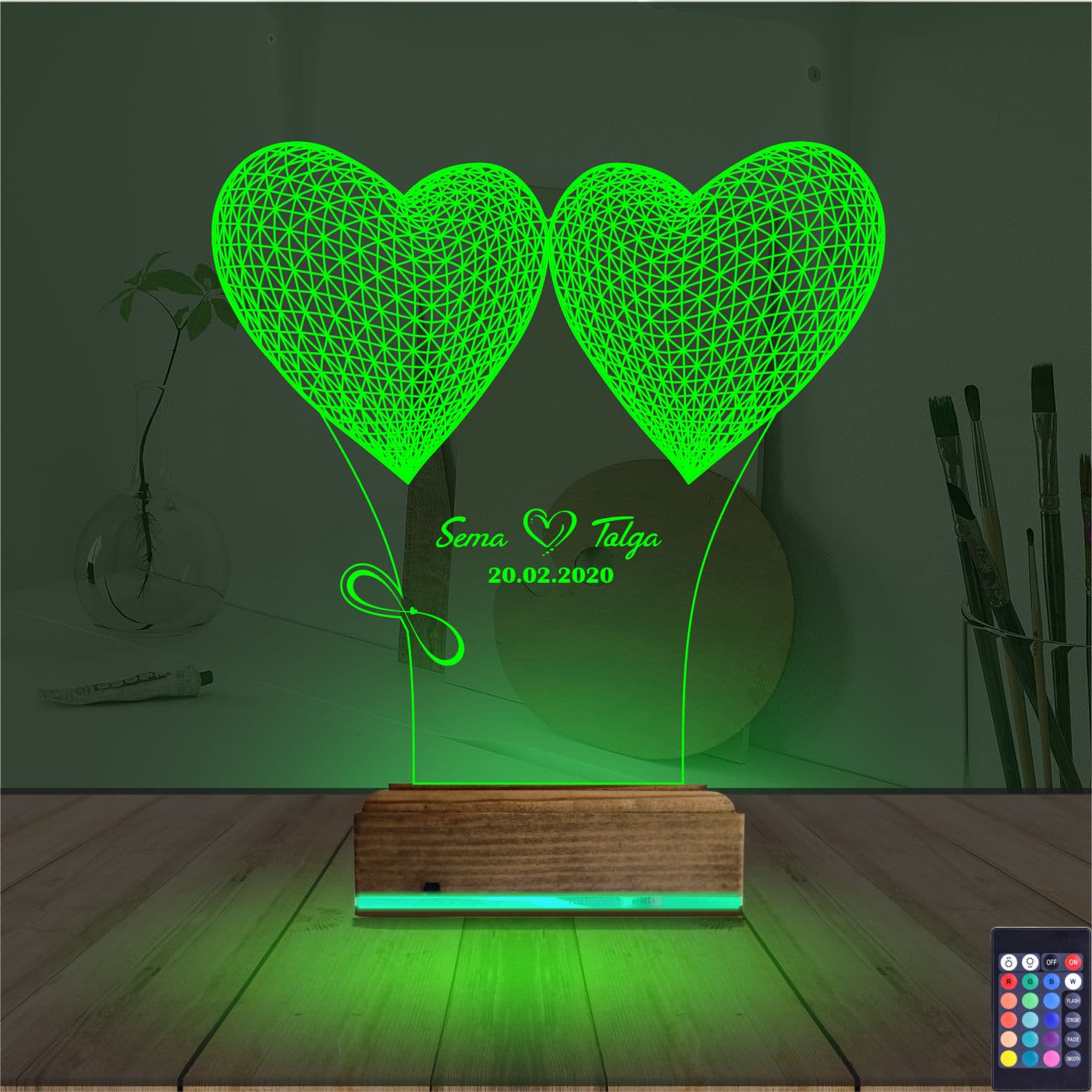 Сердца с именами — 3D LED Ночник | Романтический подарок 6