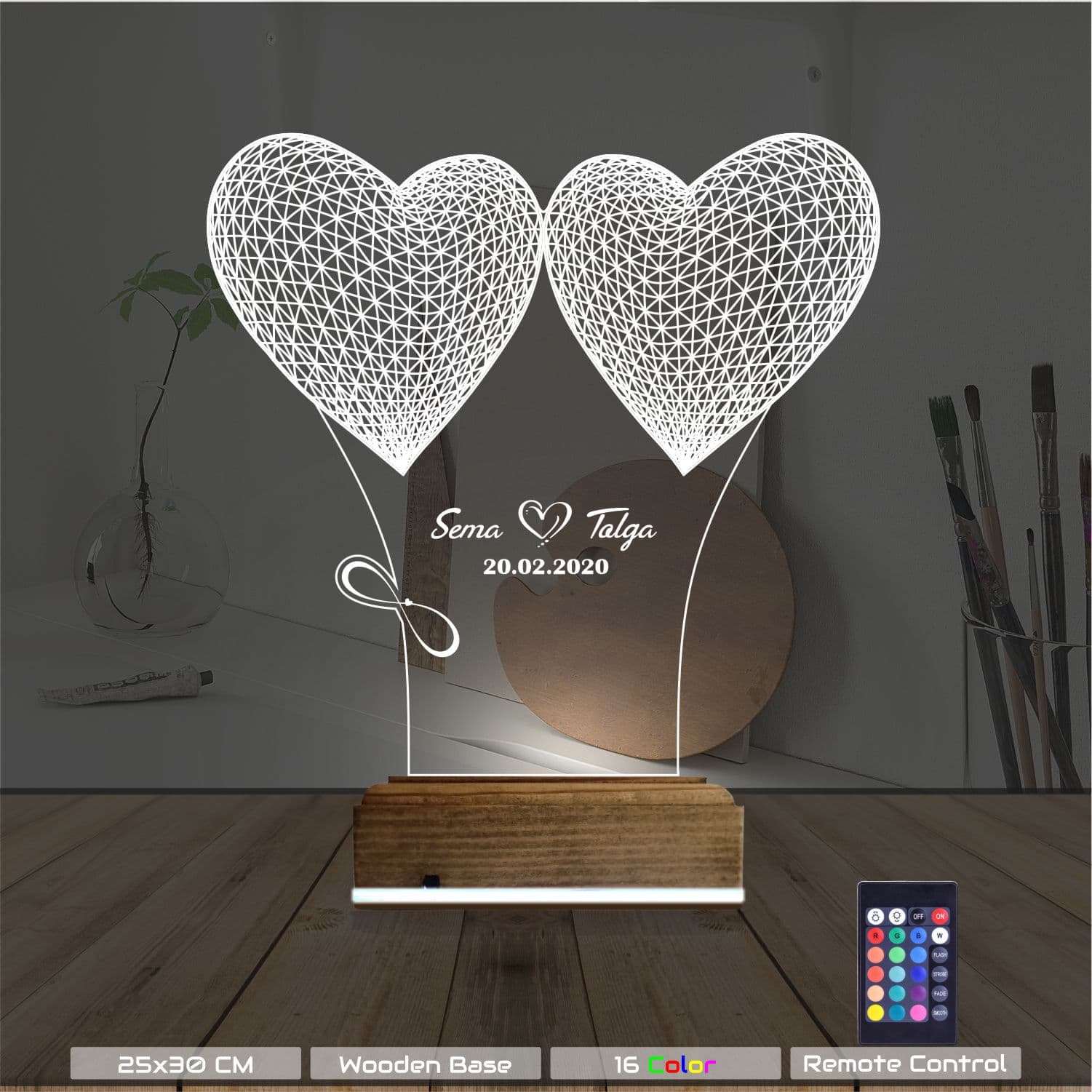 Сердца с именами — 3D LED Ночник | Романтический подарок 8