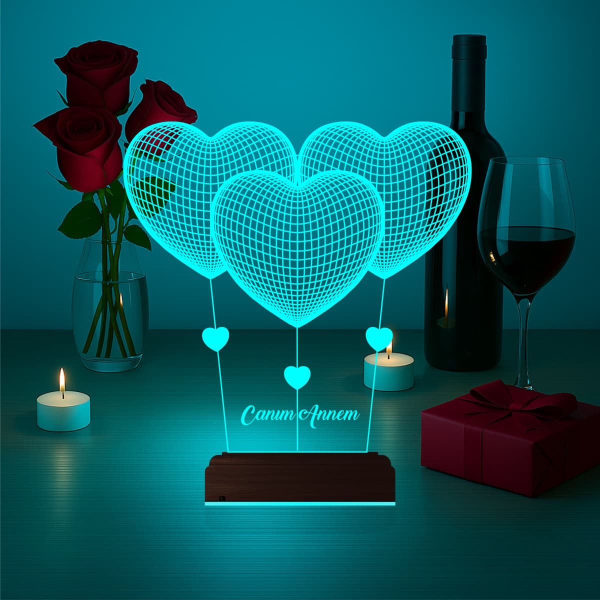 Три Сердца 3D Ночник для мамы 1