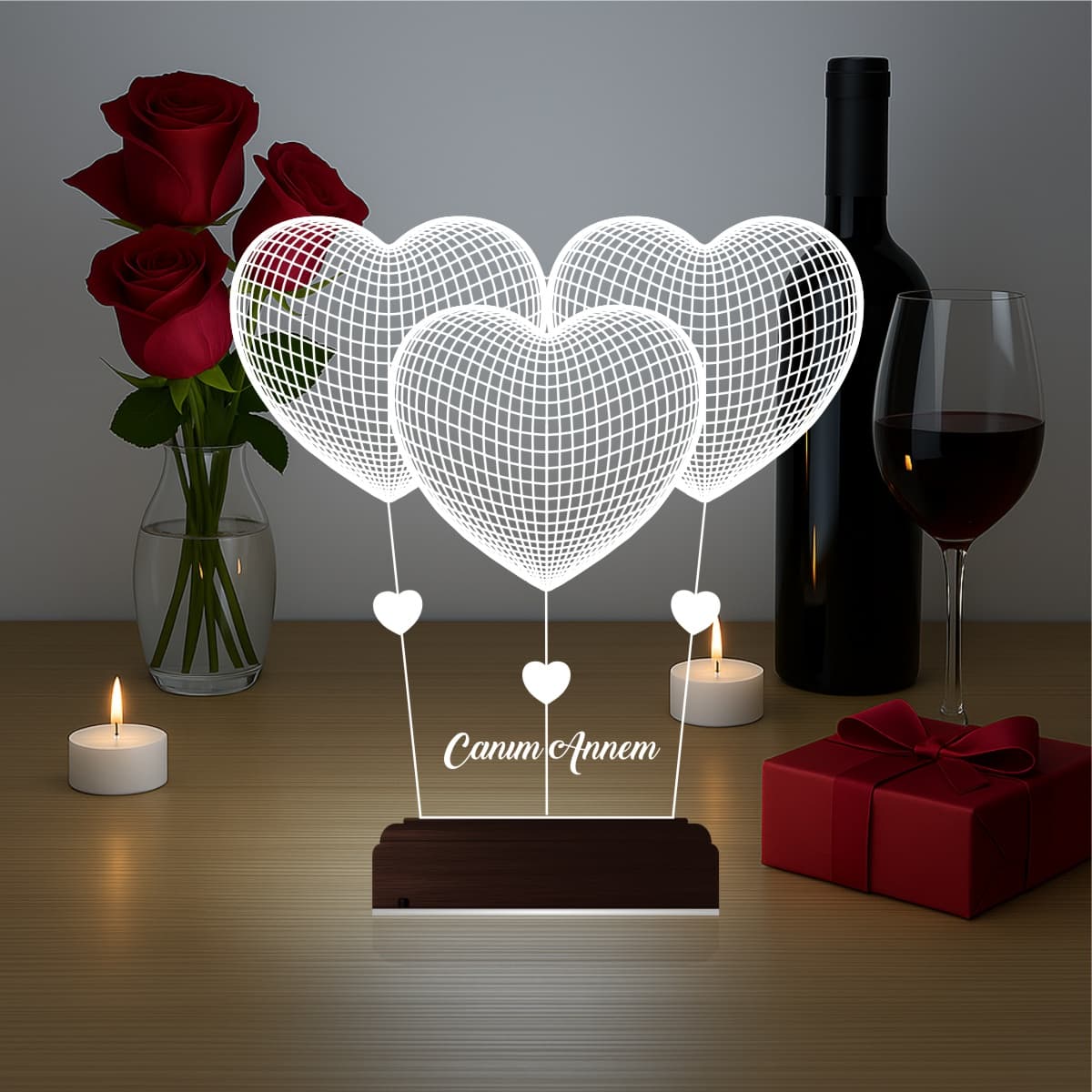 Три Сердца 3D Ночник для мамы 2