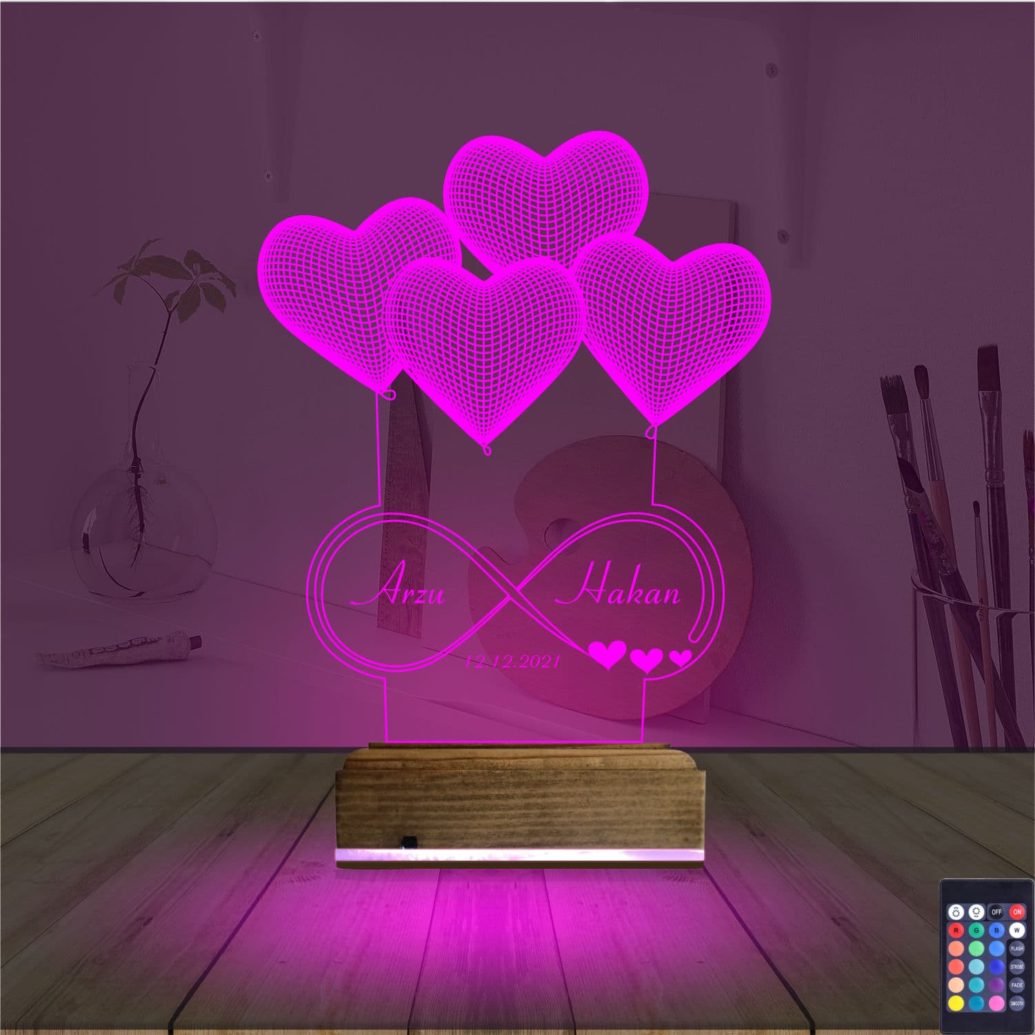 Сердца и бесконечность — 3D LED Ночник | Подарок на годовщину 4