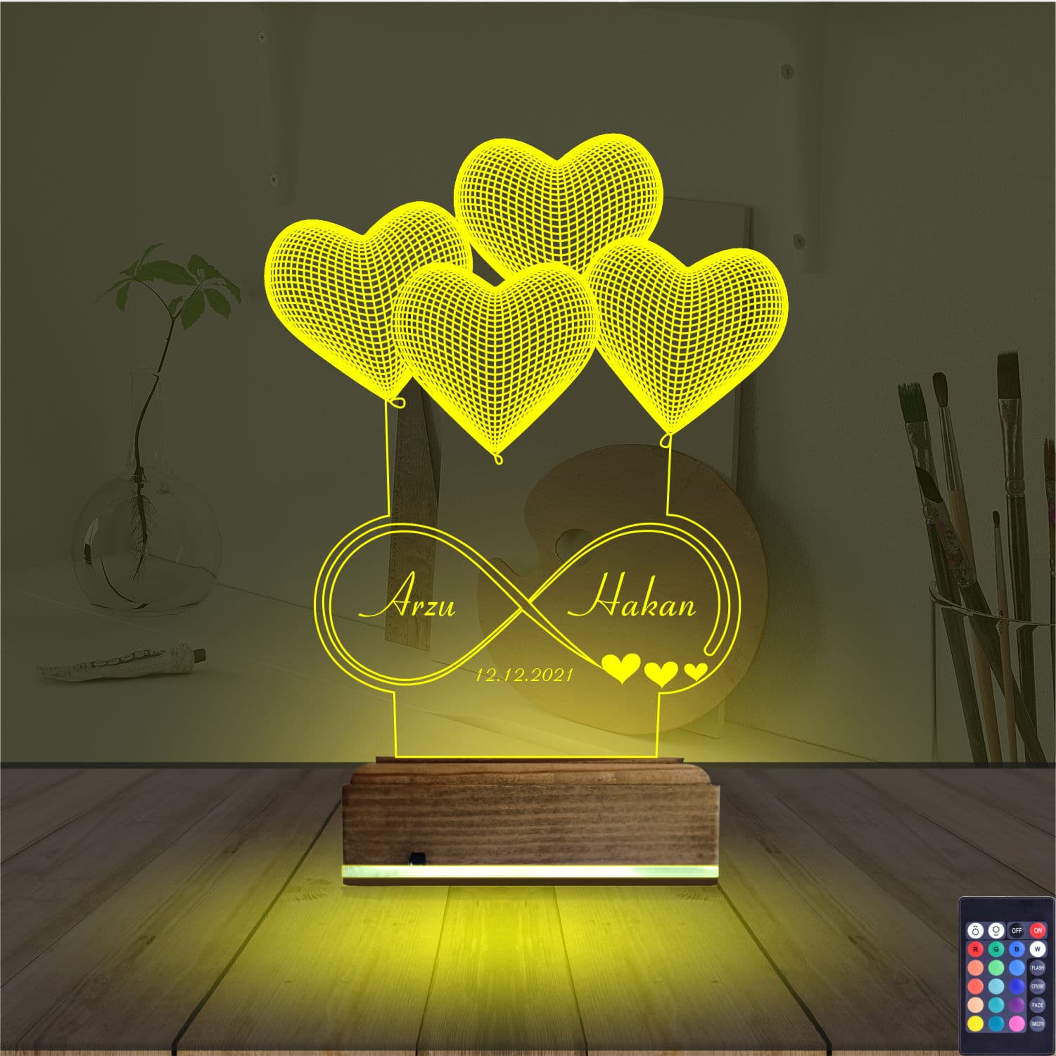 Сердца и бесконечность — 3D LED Ночник | Подарок на годовщину 5