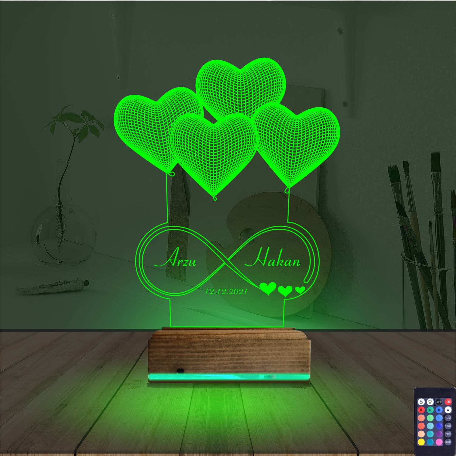 Сердца и бесконечность — 3D LED Ночник | Подарок на годовщину 6