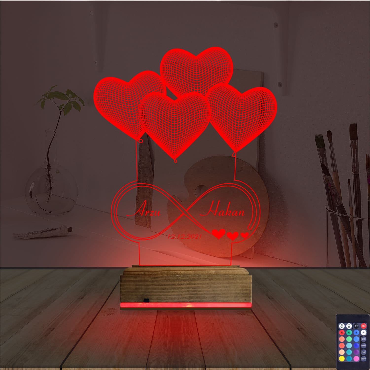 Сердца и бесконечность — 3D LED Ночник | Подарок на годовщину 7