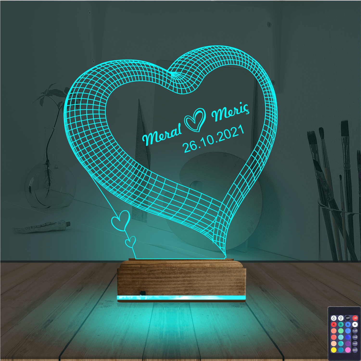 Сердце с именами — 3D LED Ночник | Подарок на годовщину 3