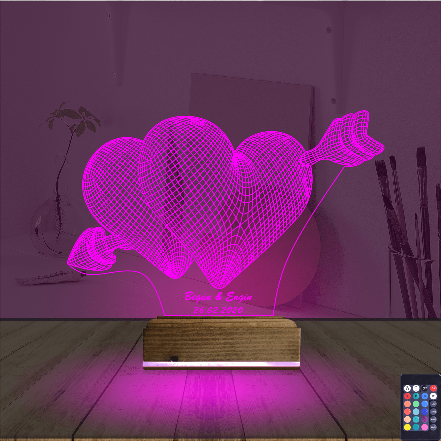 Сердца со стрелой — 3D LED Ночник | Подарок на годовщину 4