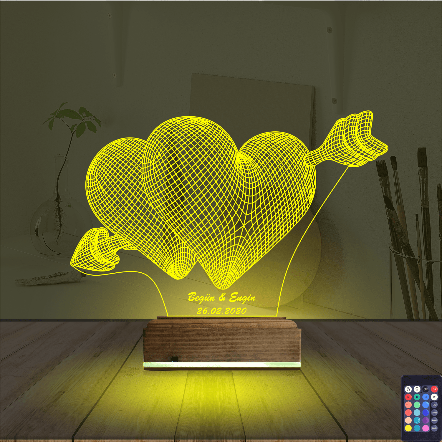 Сердца со стрелой — 3D LED Ночник | Подарок на годовщину 5