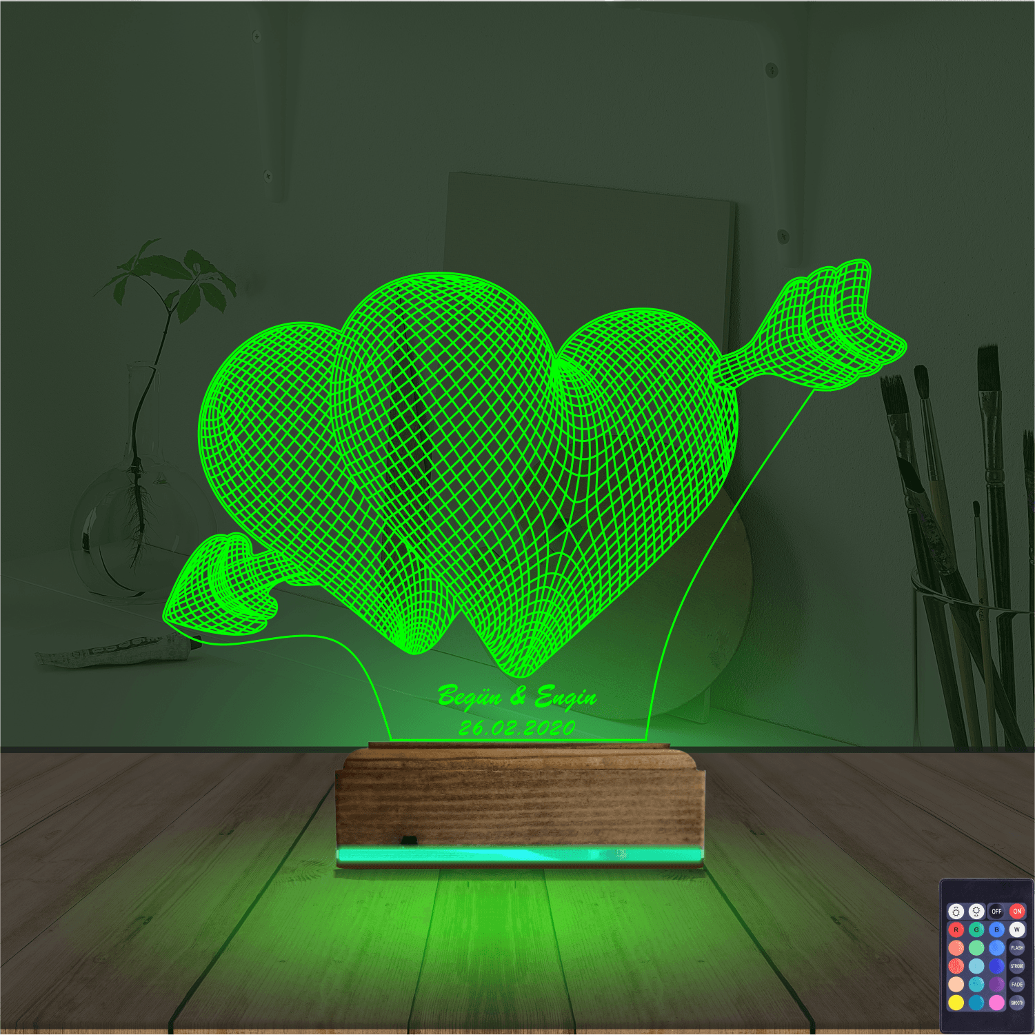 Сердца со стрелой — 3D LED Ночник | Подарок на годовщину 6