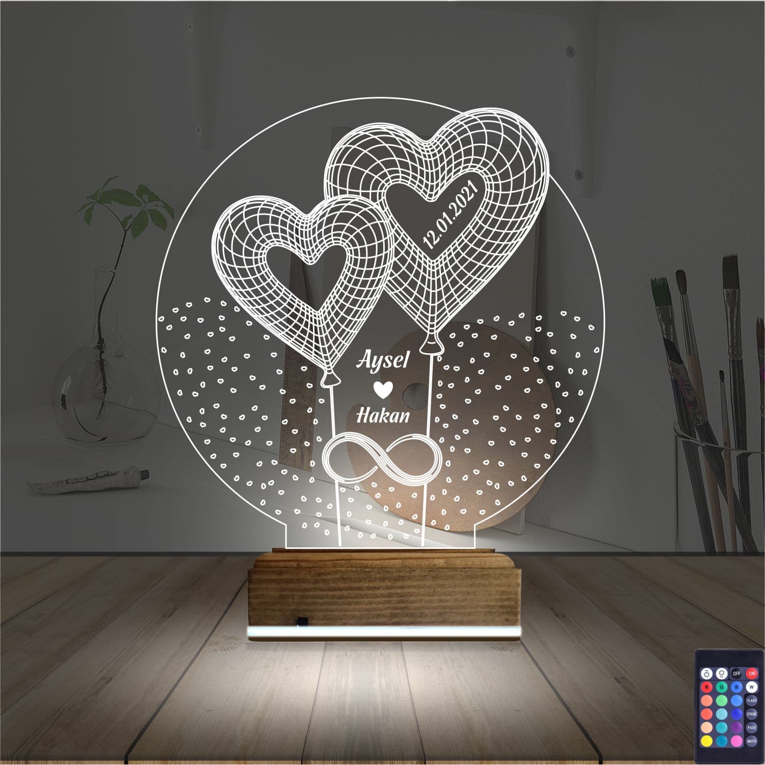 Сердца и Бесконечность — 3D LED Ночник | Романтический подарок 2