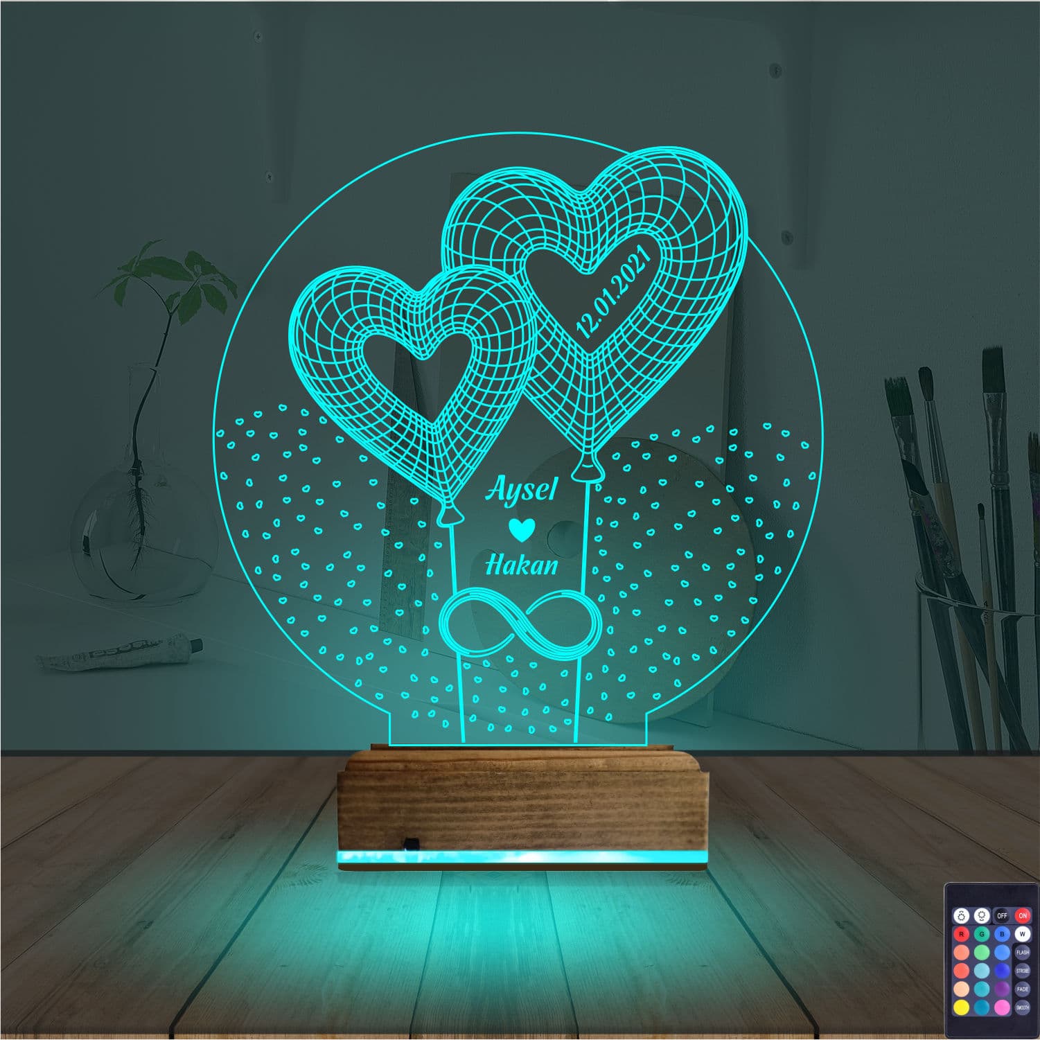 Сердца и Бесконечность — 3D LED Ночник | Романтический подарок 3