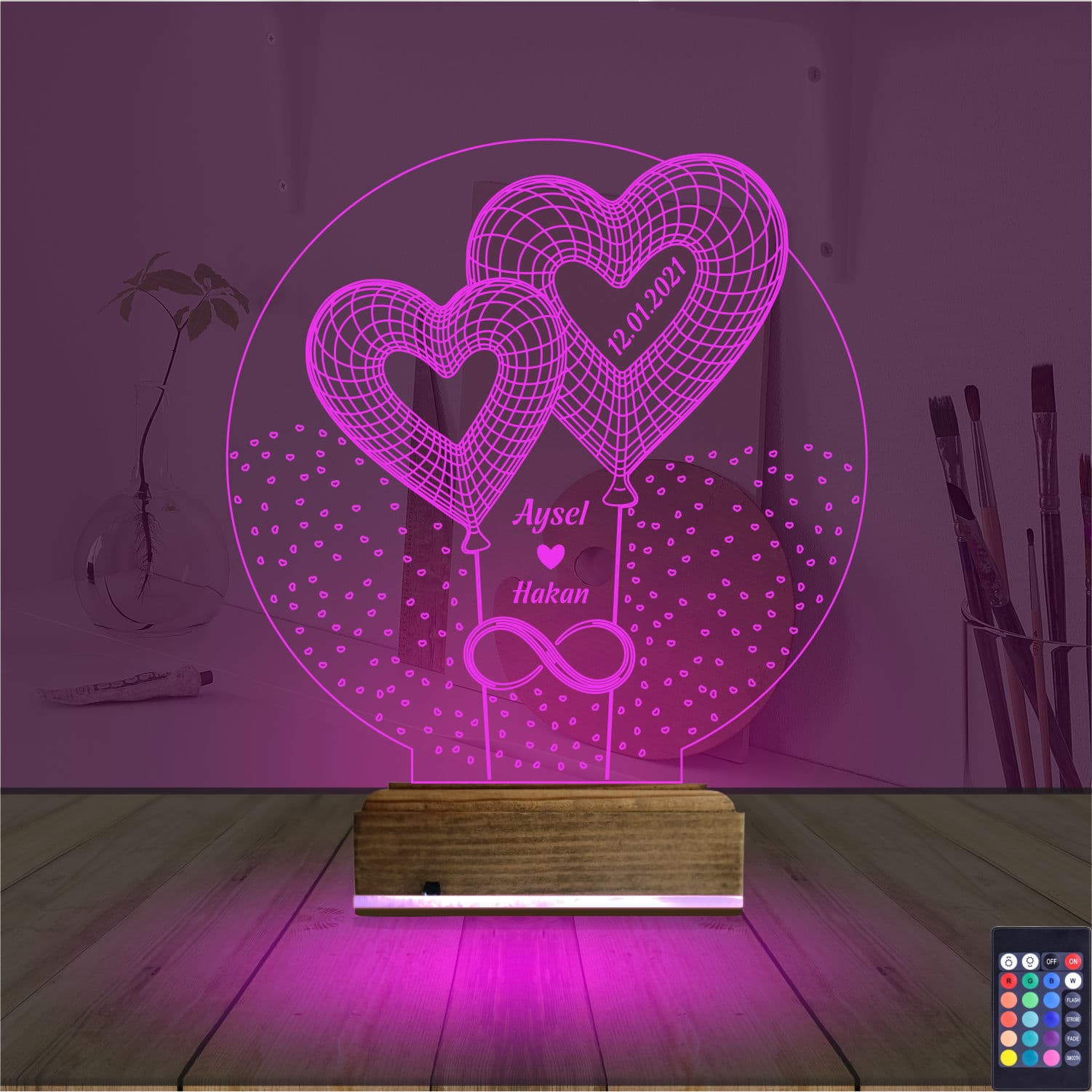 Сердца и Бесконечность — 3D LED Ночник | Романтический подарок 4