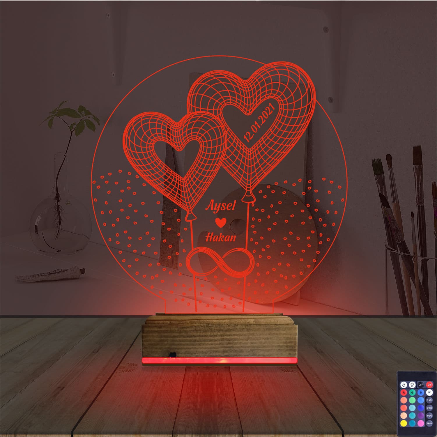 Сердца и Бесконечность — 3D LED Ночник | Романтический подарок 7