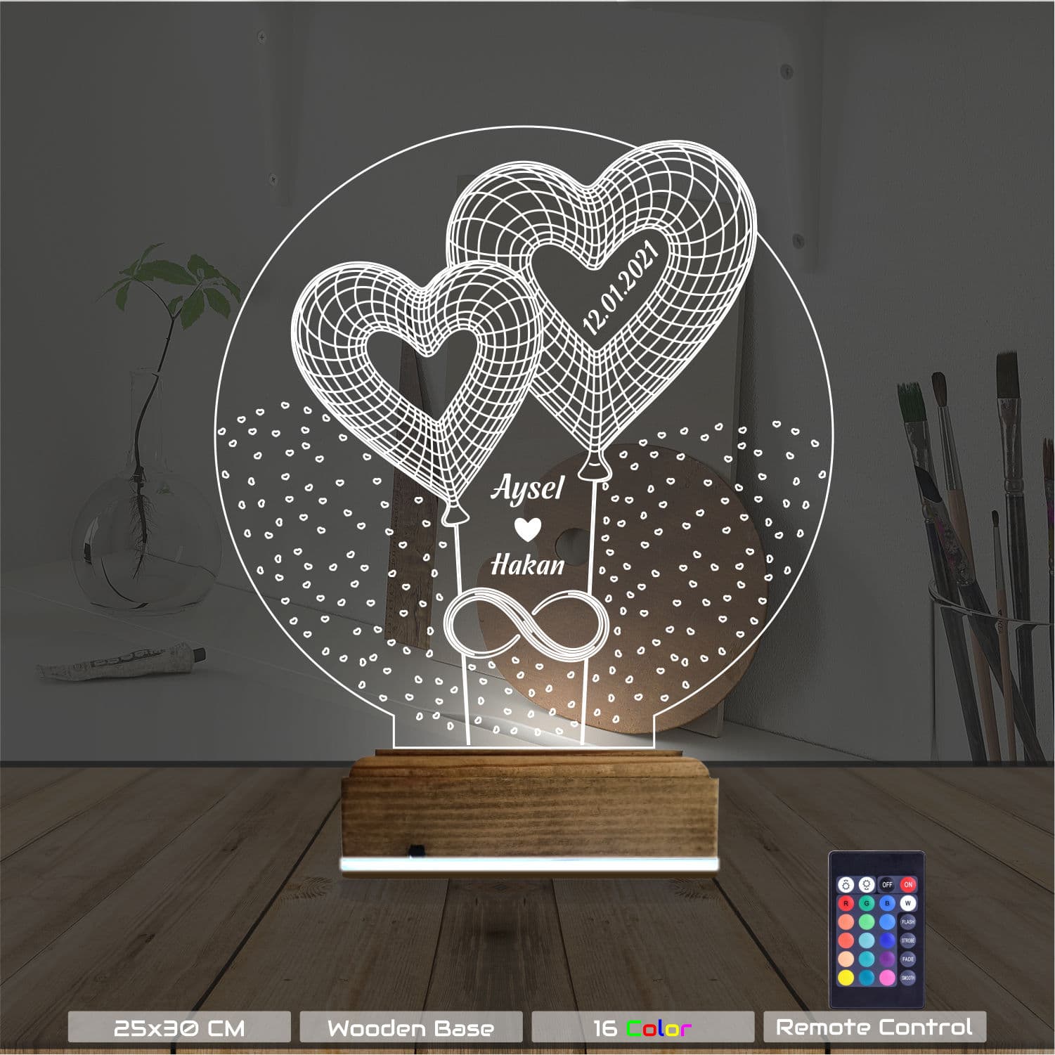 Сердца и Бесконечность — 3D LED Ночник | Романтический подарок 8