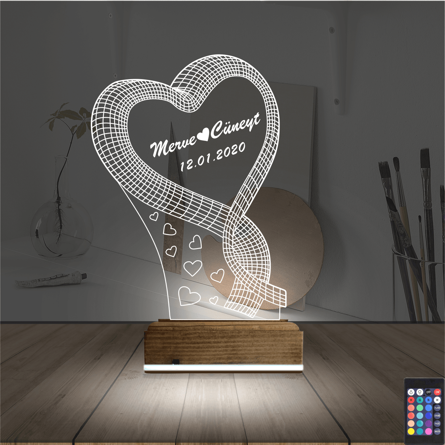 Сердце с именами — 3D LED Ночник | Романтический подарок 2
