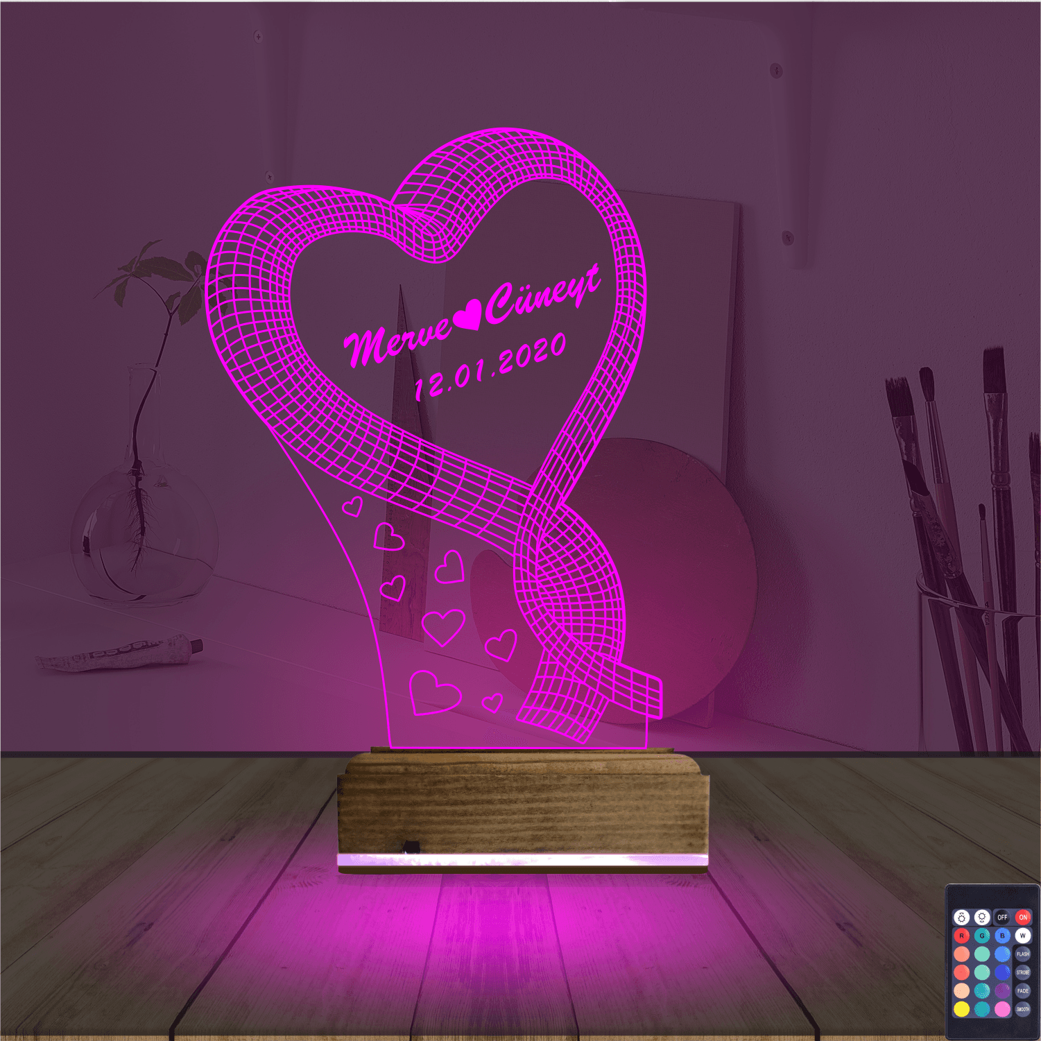 Сердце с именами — 3D LED Ночник | Романтический подарок 4