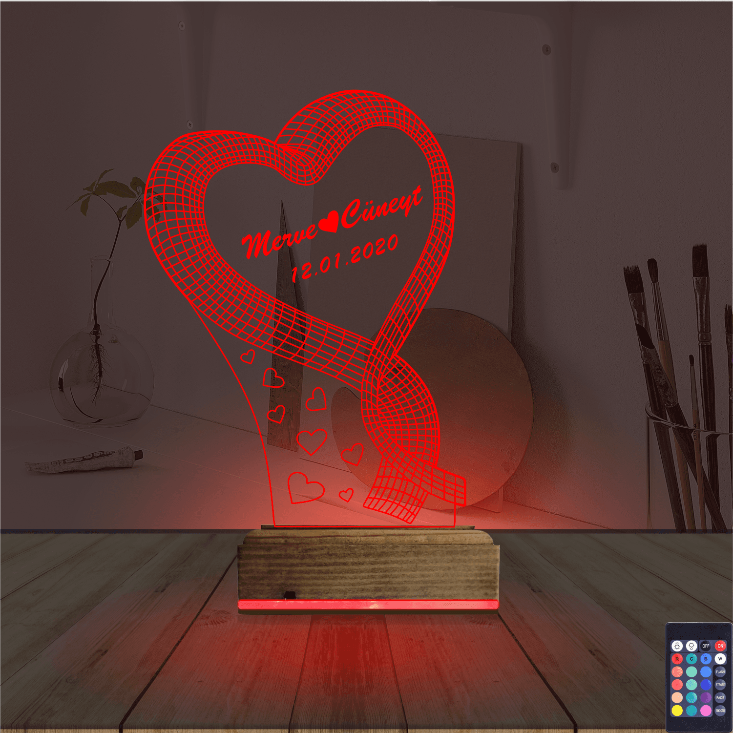 Сердце с именами — 3D LED Ночник | Романтический подарок 7