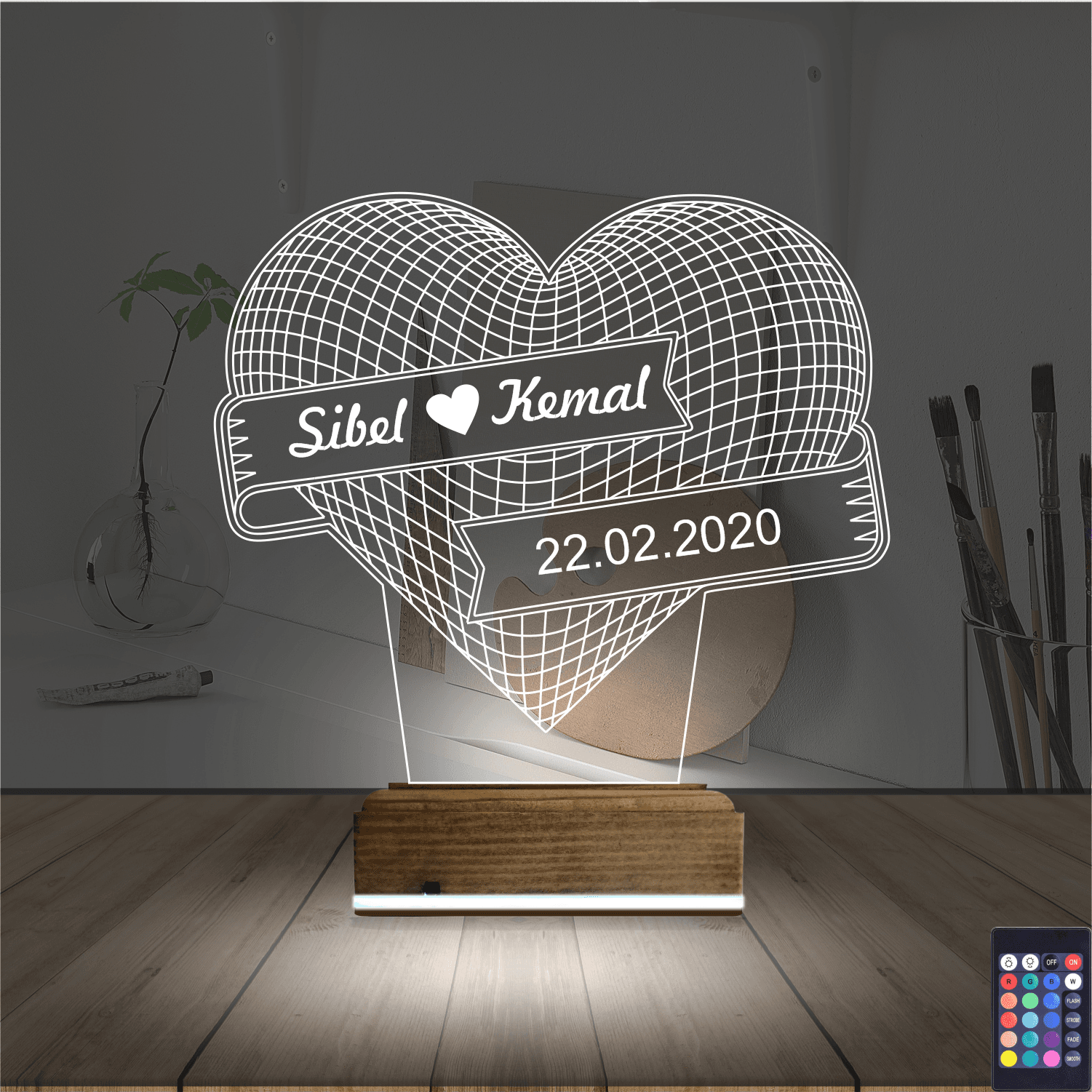 Сердце с именами — 3D LED Ночник | Подарок на годовщину 2